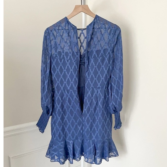 COOPER ST Blue Semi Sheer Ruffle Mini Dress Long Sleeves Lined Women’s 4 - Picture 4 of 5